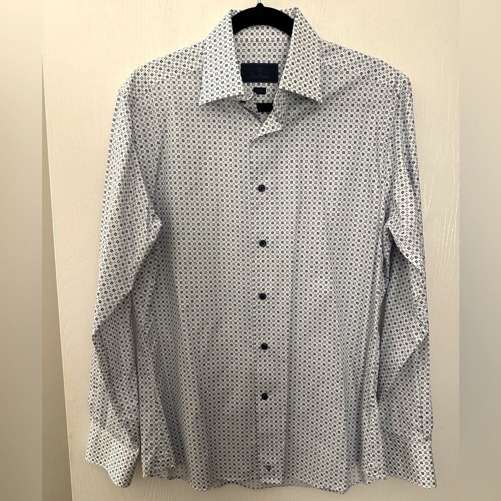 David Donahue Trim Printed Dress Shirt